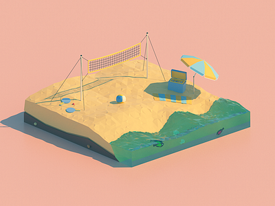 Beach Volley 3d beach beach party illustration isometric lowpoly minimalist ocean season volley
