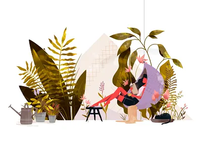 Chill time character chill colors design flowers garden illustration plants reading relax summer woman