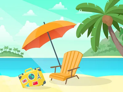 Cartoon sea landscape beach cartoon coast coconuts illustration landscape landscape illustration palm trees sea summer landscape vector