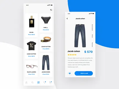 Shop app brand cart design flat list minimal search ui ux