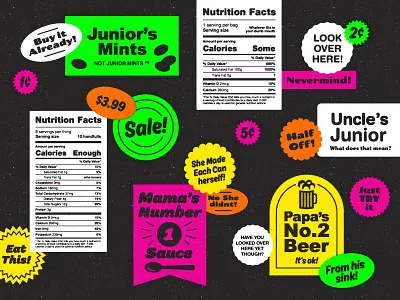 Art distress food halftone label neon parody pop art sticker texture type