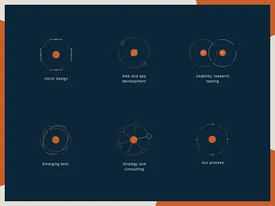 Agency services icon set agency branding icon icons illustration illustrator interaction jupiter lines moon orbit planet point jupiter vector website