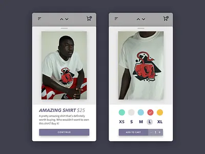sleep later - product view and option selection carousel clean clothing colors ecommerce minimal mobile select shopping sizes sketch store ui