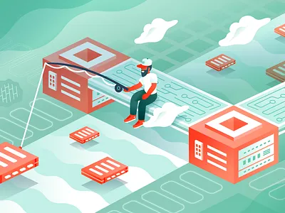 Linux Academy Course Hero Images cloud illustraion illustration isometric serverless technology