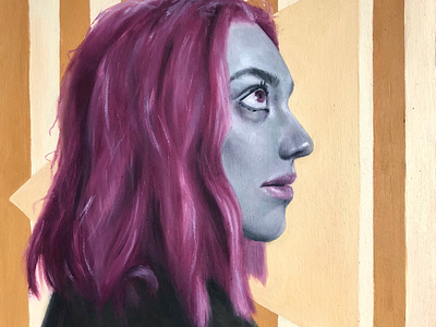Average Day in Paradise art fine art geometric illustration oil painting pink portrait profile surreal wood