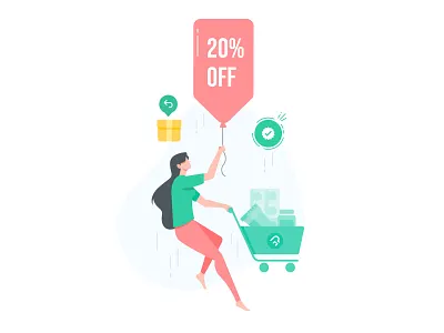 Offers app cart character ecommerce girl icons ilustrator offers ui
