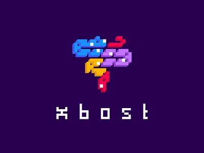 XOBOST 2d animal brand identity branding cube cube logo design font game instagram logo purple red snake typography vector yellow