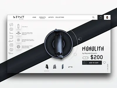 Bentdriver Store ecommerce interface minimal monolith pixel stretch skate ui ux