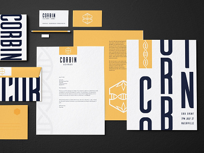 Corbin Identity black branding gold logo science stationary
