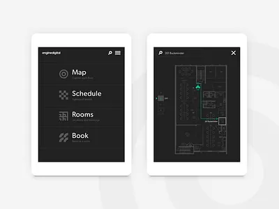 Engine Digital Office App Concept app branding concept design identity map minimal monochrome office signage ui ux wayfinding