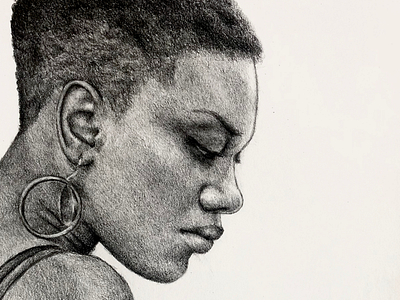 Woman in Spain art black and white creative drawing fine art graphite illustration portrait profile somber woman