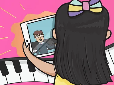 Watching a piano lesson character characterdesign children doodles education illustration music piano vector web graphic web illustration website