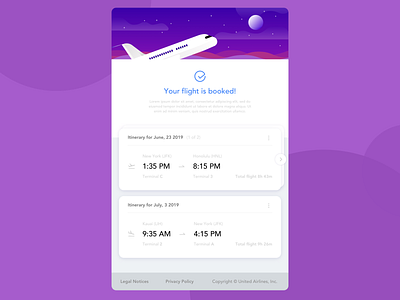Flight Confirmation clean flat design flat designs flight flight confirmation illustration itinerary plane schedule vector
