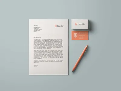 Kuvalis Stationery badge brand icon identity line logo minimal mockup school shield stationery