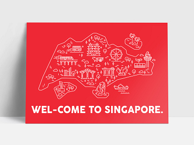 Singapore Map Postcard design icon illustration line map postcard poster red singapore stroke welcome