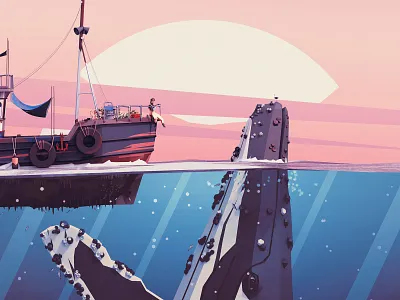A Whale Story 3d 3d illustration art boat character design characters comic digital art digital illustration fantasy friendship illustration lowpoly ocean sunset water whale