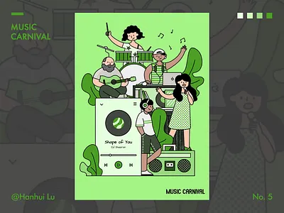 Illustration Challenge - Day 5 - Music Carnival boy carnival carnival flyer dj drum drummer girl guitar illustration music music app sing singer ui
