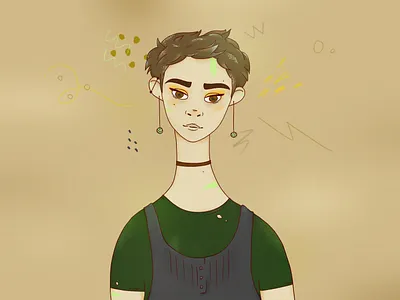 Self-portrait beige character design digital drawing girl character illustration pixie portrait self portrait shorthair texture wacom intuos