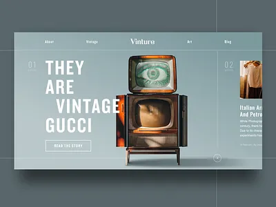 Vintage Magazine Concept art article blog concept green grey gucci homepage interface italian landing magazine page react story typography ui ux vintage web design
