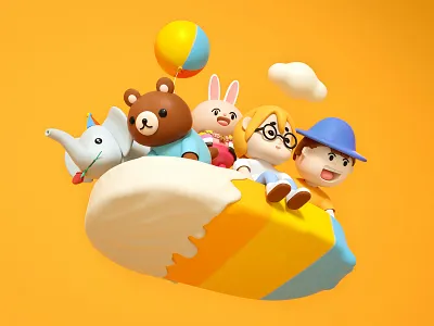 Ice Cream Spacecraft bear bollywood boy c4d cloud cute design elepant girl glasses hat ice cream icon octane rabbit ui