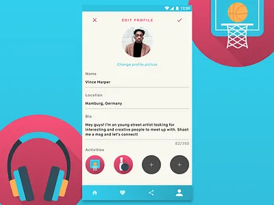 Profile Page in Social Activity App - Edit View app design design edit profile gradient profile profile page social social app ui ui design