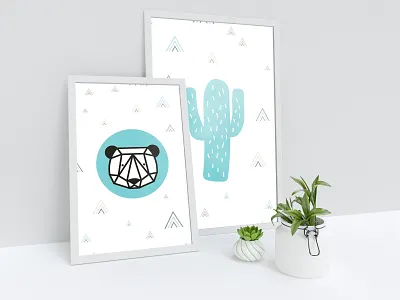 Affiches affiche cactus chambre décoration enfants illustration illustrator kids ours vector