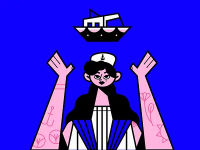 Sailor boat character flat girl icon illustration marine portrait sailor ship tattoo
