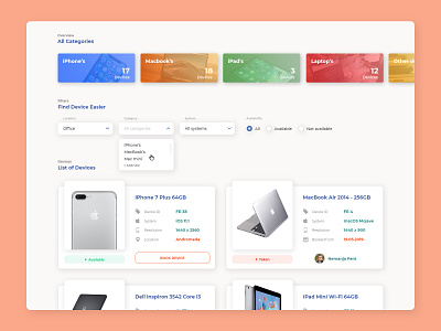 Device Booker App app apple clean device filter gray interfaces modern orange product simple singlepage ui ux webdesign