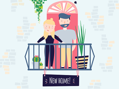Milestones. balcony boy couple girl home illustration love plants relationship vector