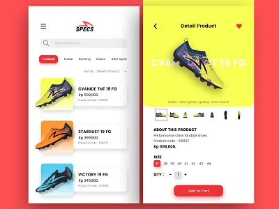 Specs Sport Center UI Kit adobe android app app design figma football invision invision studio ios app mobile mobile app mobile ui shoes sketch sports sports app ui ui design uiux ux