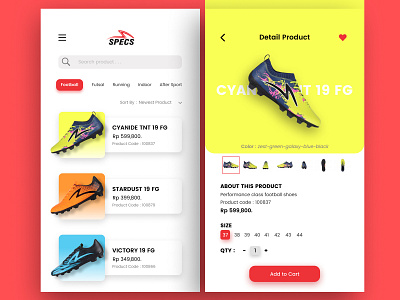 Specs Sport Center UI Kit adobe android app app design figma football invision invision studio ios app mobile mobile app mobile ui shoes sketch sports sports app ui ui design uiux ux