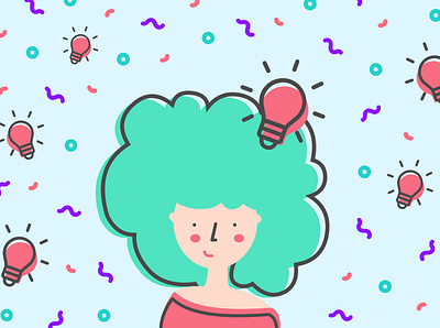 Idea girl. creativity design designer girl idea ideate illustration lightbulb pattern vector woman