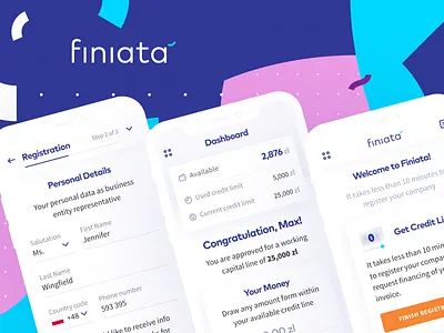 Fintech onboarding and mobile dashboard 🎖️ color interface colourfull interface design systems finance app finiata fintech fintech startup ui design interface loan microfinancing mobile mobile ui online banking online factoring web app saas interface uiux