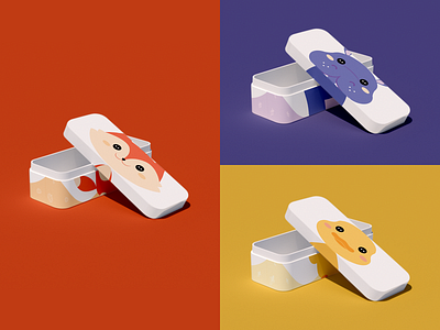 cookies box - packaging design 3d animal duckling fox hippo illustration kids mockup packaging design