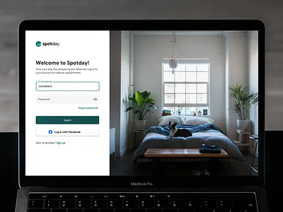 Spotday Login/Signup clean ui dailyui dailyui 001 design digital dog form field green laptop login logo material design photography signup simple splash page typography ui uidesign webpage