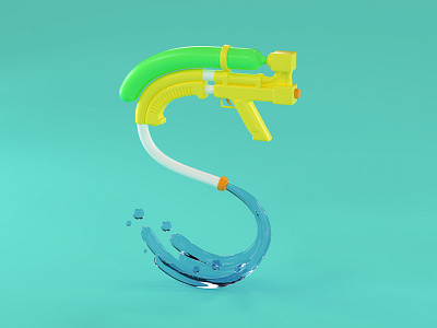 S is for Super Soaker 36 days of type 3d 3d illustration 3d type 3d typography adobe art direction cinema 4d kids kids illustration lettering liquid motion design nostalgia retro super soaker toys type design typography water gun