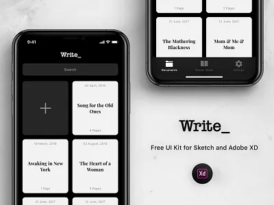 Free Writting App UI Kit (Adobe XD) adobe xd app app ui app ui kit branding freebie freebies mobile app mobile ui ui