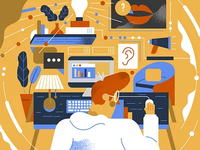 Timescale Illustration character computer desk ideas lightbulb man office