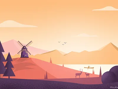 Nature Is Life cloud design flying bird hill illustration landscape landscape design mountain sky srabon arafat sun tree vector