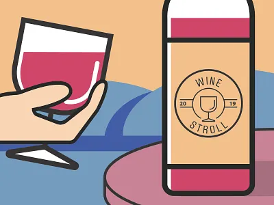 Wine Stroll bottle bottle label branding design drink glass icon identity illustration illustrator logo typography vector wine winery