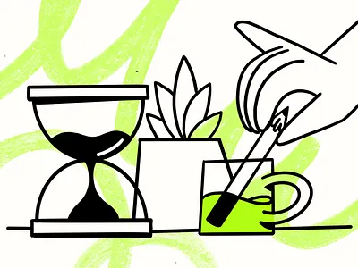 Coffee Break 2d aloe vera coffee darkcube desktop illustration pencil plant sand clock