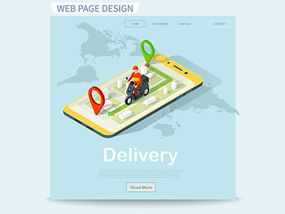 Online business webpage design app business concept delivery delivery app delivery service design illustration isometric isometry mobile online screen smartphone ui vector web web graphics webpage design website