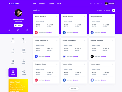 Invoices page from Purpose Application UI Kit application billing bootstrap dashboard interface invoice modern theme uidesign users