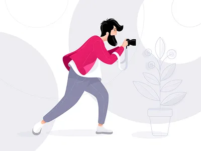 Photographer In Action black camera design flower flowerpot hair illustration leaves photograhy shooting