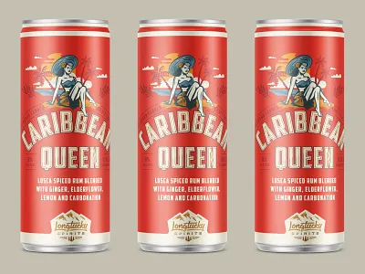 Caribbean Queen can design canned cocktails craft spirits distillery illustration kroneberger lettering logo longtucky packaging design