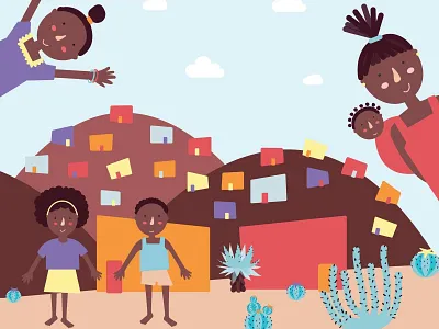 Mama Africa. africa african cacti cactus child children girl house illustration namibia succulents township vector woman