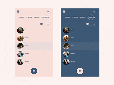 Messaging app 2 - List app design button contact list flat icon interaction design logo mobile app pink ui ux vector