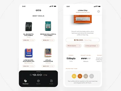 otto - coffee app app coffee icons ios purchase ui ux