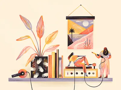 Unwind then Rewind design editorial design editorial illustration flat illustration music nature people plants simple texture