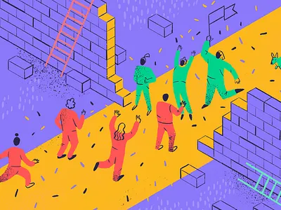 Workflow celebration characters people people illustration team teams teamwork tech texture